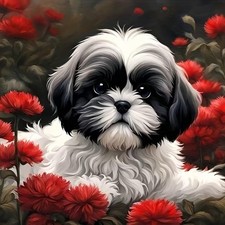 Dog Diamond Art Kits for Adults,Red Flowers 5D Diamond Painting Kits for Begi...