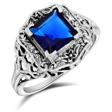 2CT Treated Sapphire 925 Solid Sterling Silver Art Deco Ring Sz 6,7,8,9 US6