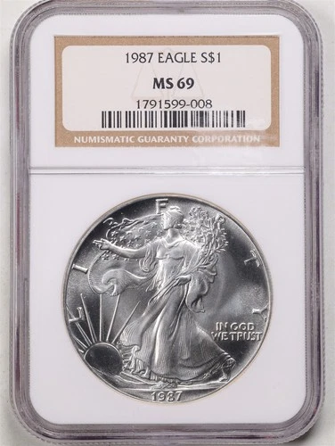 1987 1oz Silver American Eagle MS69 NGC 1791599-008