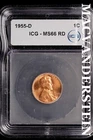 1955-D Lincoln Wheat Cent-ICG MS 66 RD Choice Gem BU No Reserve #SLL1015