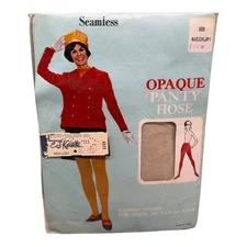 Vintage 100% Nylon Seamless Opaque Pantyhose Medium Bone Made In Italy