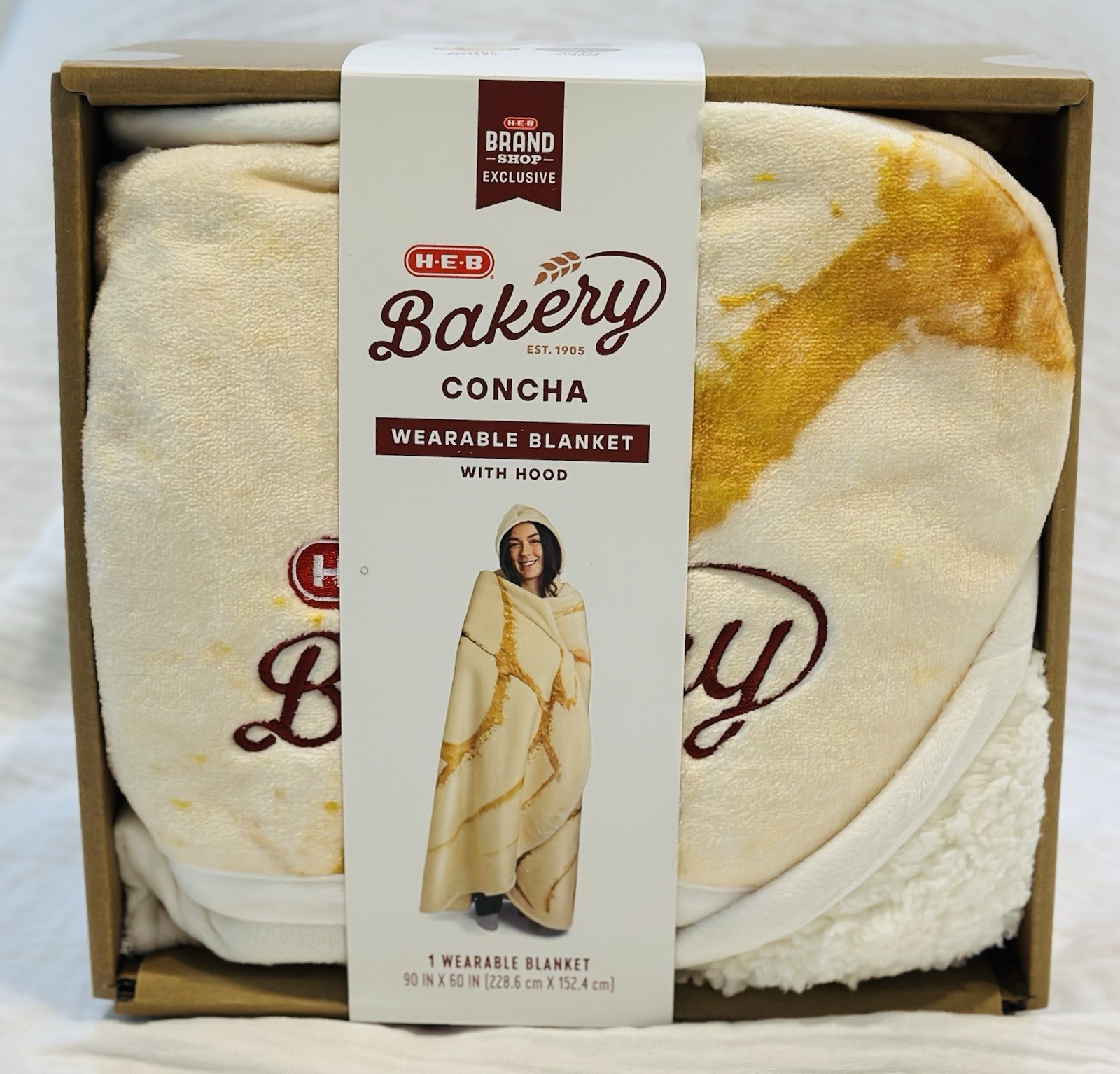 H-E-B BAKERY CONCHA WEARABLE BLANKET w HOOD Brand Shop 60" x 90" Tortilla Grocer