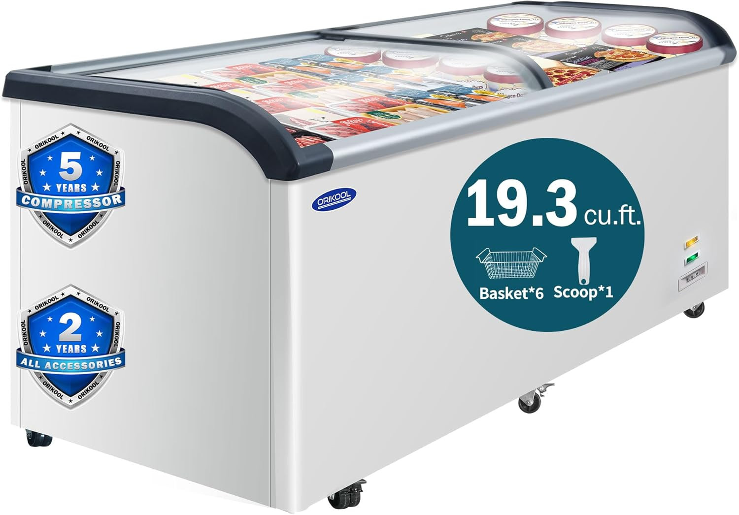 71" Commercial Ice Cream Freezer Glass Top Chest Freezer Display Case 19 Cu.Ft
