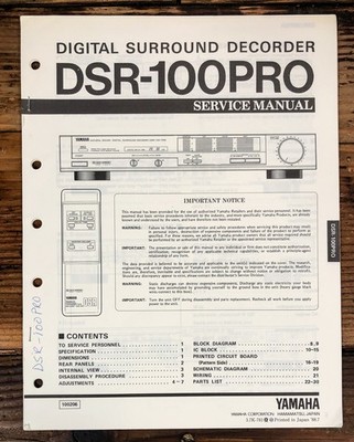 Yamaha DSR-100PRO Surround Processor Service Manual *Original*