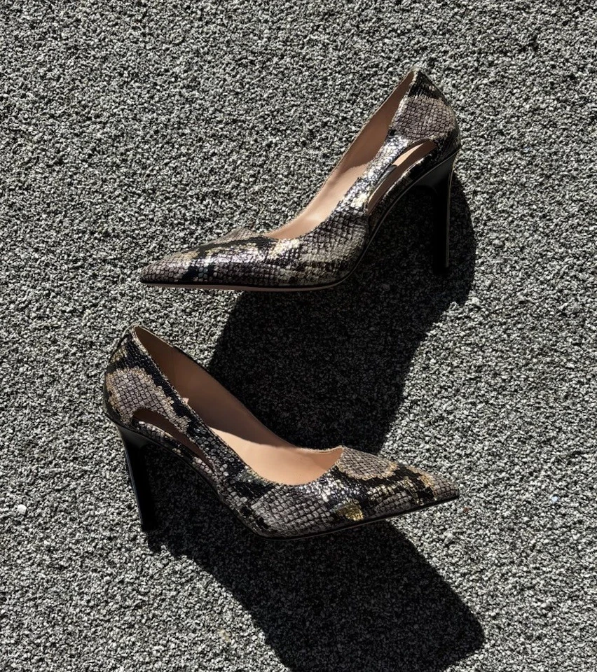 Tacones Nine West Lucerne 2PR Estampado Serpiente Talla 37 (US 6.5) Dorado Marrón Punta Foto 2 de 4