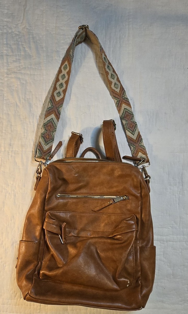 Moda Luxe Convertible Backpack Tote Leather Brown w/ Boho 