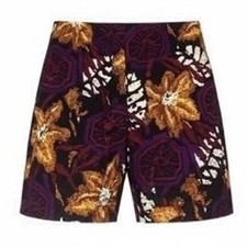 VINTAGE Shorts Bobbie Brooks 80s Folk Art Pattern Stretchy Waist Pockets