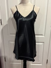 Wmn Lingerie Satin Nightgown Slip Black Thin Soft w/side slit Sz XL 29"Lx18"W