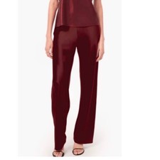 ST JOHN Silk Wide Leg Pants Size 8 Red Burgundy Holiday Dressy Event Liquid