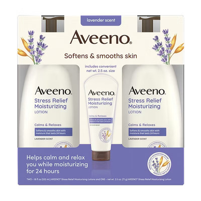 Aveeno Stress Relief Lavender Body Lotion Moisturizing Skin Care 2 pk/18 oz+ 2.5