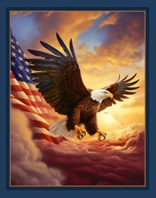 MDG - Patriotic American Sunset Quilting And Crafting Fabric Panel    