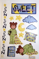 Sweet Dreams Bedtime Stories Bears  Embossed Cardstock Stickers *1 star missing