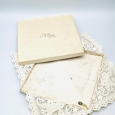 Vintage Handkerchief Set Cream Linen Madeira Embroidery M Clover Desco Irish