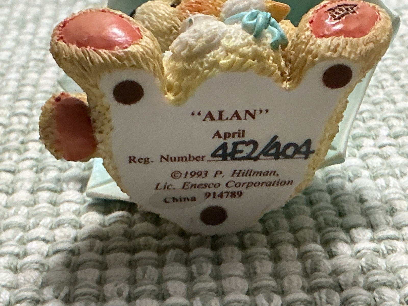 Cherished Teddies Alan April Figurine 1993 – Birth Month Bear with Duck