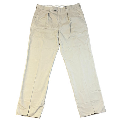 Mens Straight Leg Dress Trousers W36 L32 Beige 100% Cotton Ede & Ravenscroft