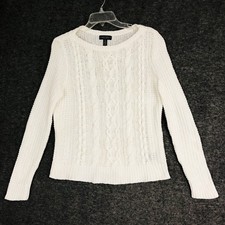 LRL Lauren Jeans Sweater Womens PM White Ralph Chunky Cable Knit Aran Preppy