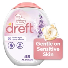 Dreft Laundry Detergent XL Pacs, Light Scent, Lavender, 45 Count