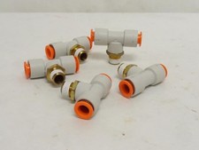 184032 Old-Stock; SMC KQ2Y03-33AS Lot-5 Male Branch Tees; 3/8" PTC x 3/8" Thread