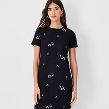 Ann Taylor Embroidered Floral Tweed Shift Dress