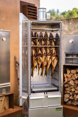 SMOKI RÄUCHERTECHNIK Doppelwandig isolierter Räucherofen mit Rohranschluss V2A-Edelstahl 100x39x33cm