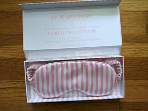 SLIP 100% PURE SILK SLEEP EYE MASK PINK / WHITE STRIPED with SILK FILLER NEW