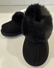 CAT JACK Black/Piper Faux Fur Cuff Scuff Slipper Boots Girls Sz 8 Toddler NEW