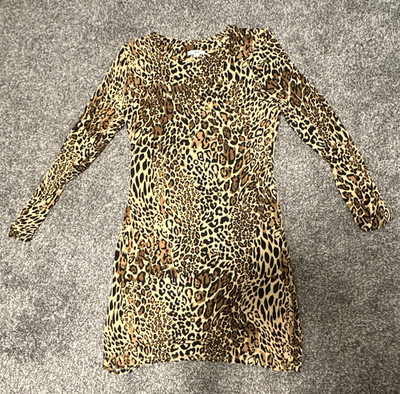 Bar III Women s XL Brown Leopard Print Dress Long Sleeve Short Regular