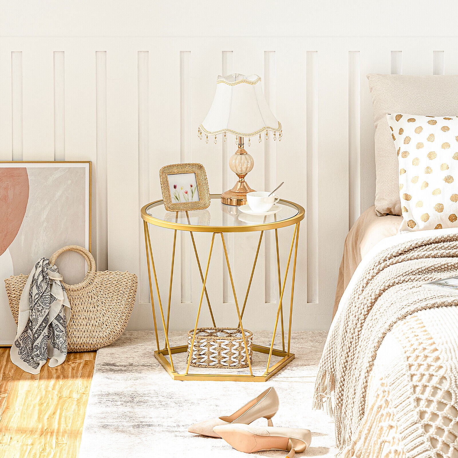 HOOBRO Coffee Table Set of 2 End Table with Metal Frame Black Side Table