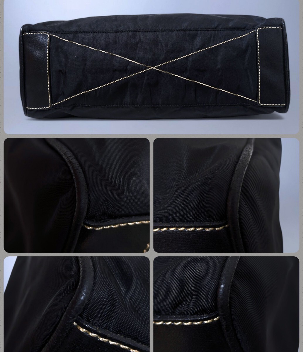 Prada Large Logo Nylon Leather Tote Shoulder Bag Vintage Authentic thumbnail 6