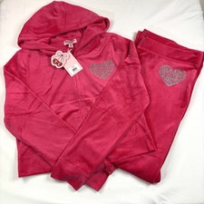Y2K Juicy Couture Vixen Pink Velour Tracksuit XL NWT Rhinestone Heart Hoodie Set