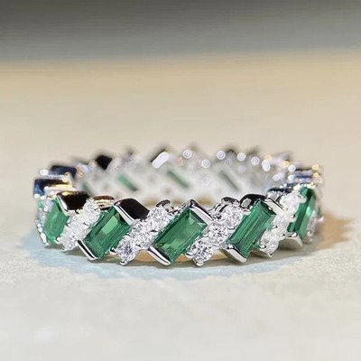 2Ct Emerald Cut Lab Created Green Emerald Wedding Band 14K White Gold Plated