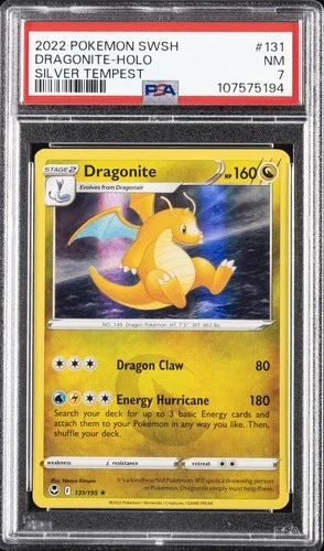 2022 POKEMON SWORD & SHIELD SILVER TEMPEST #131 DRAGONITE-HOLO PSA 7