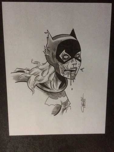 Zombie Batgirl Barbara Gordon pinup artistiche originali di Chris Faccone - Foto 2 di 12