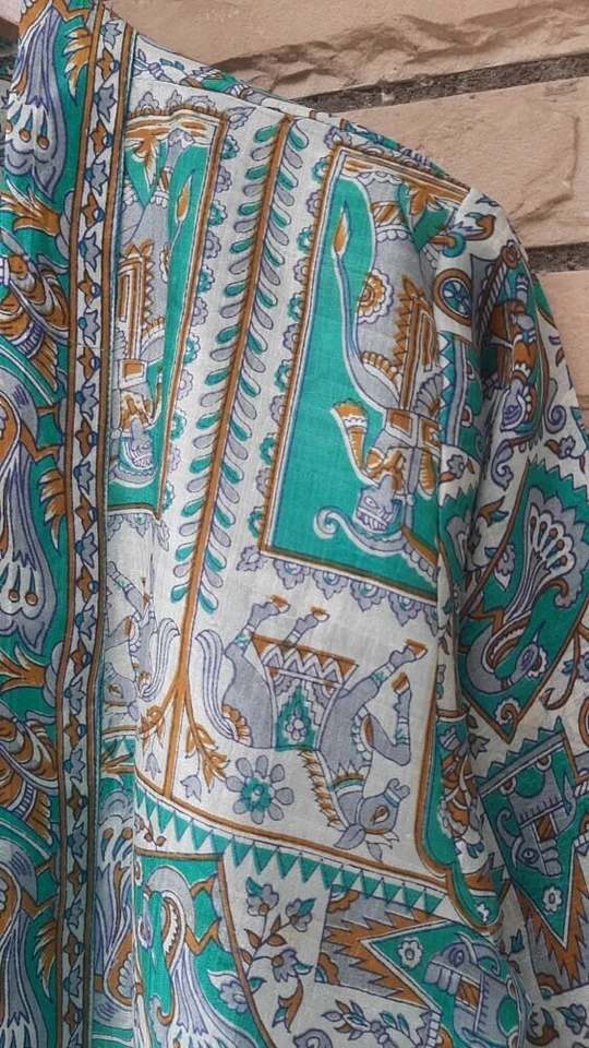 Vestido midi kimono de seda pura hasta la rodilla blanco MKMO1388 Foto 4 de 4