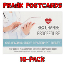 (10-Pack) Prank Postcards - Sex Change Procedure - Send Them To Victims Yourself