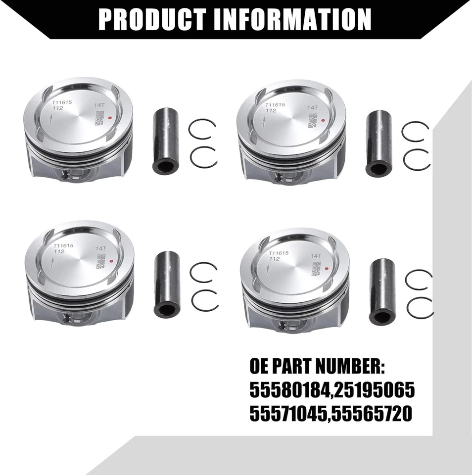 Pistões de motor com anéis para Chevrolet Sonic Cruze Trax Encore 1.4T LUJ LUV 11-20 - Imagem 2 de 4