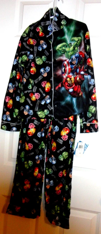 Marvel Avengers Assemble Boys 2Pcs Coat Flannel Flame Resistant Pajama Set SZ 10 - Image 4 of 4