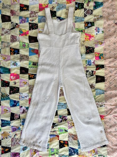 VINTAGE 1930s Cotton Overalls Children Large Depression Workwear Flour Sacks? - Picture 8 of 17