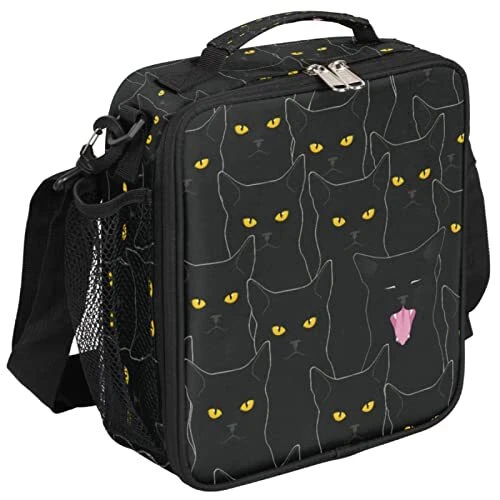 Cute Black Cat Kids Lunch Bag for Boy Girl Kitten Insulated Lunch Box Cooler