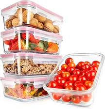 NutriChef 10-Piece Superior Glass Food Storage Containers Set - Red (Open Box)