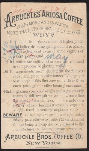 Arbuckle's Ariosa Coffee Scarce 1890's Victorian Trade Card VTG Woman Art 01 - Picture 2 of 2