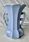 Vintage Haeger Pottery Light Blue 2 Handle Paneled Flower Vase 6 Inch Tall