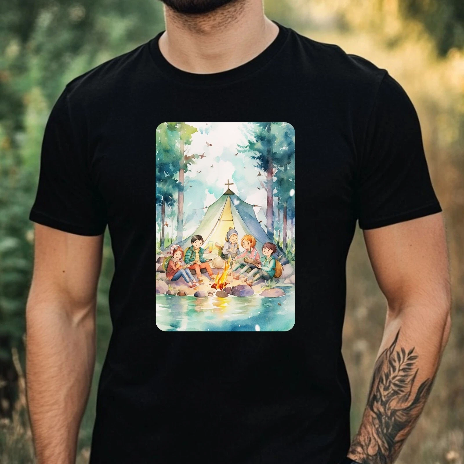 Mens Camping Theme Cotton T-Shirt Size XS to 5XL