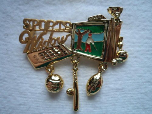 vintage danecraft "goldtone/matte sports widow dangler" brooch