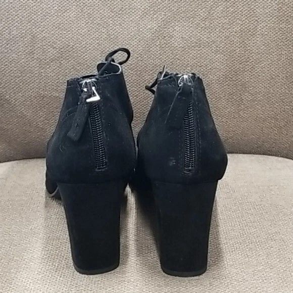 ❅�Botín Franco Sarto Peep Toe Mujer Talla 10 Negro Gamuza Tacones Con Cordones Zapatos Foto 3 de 4