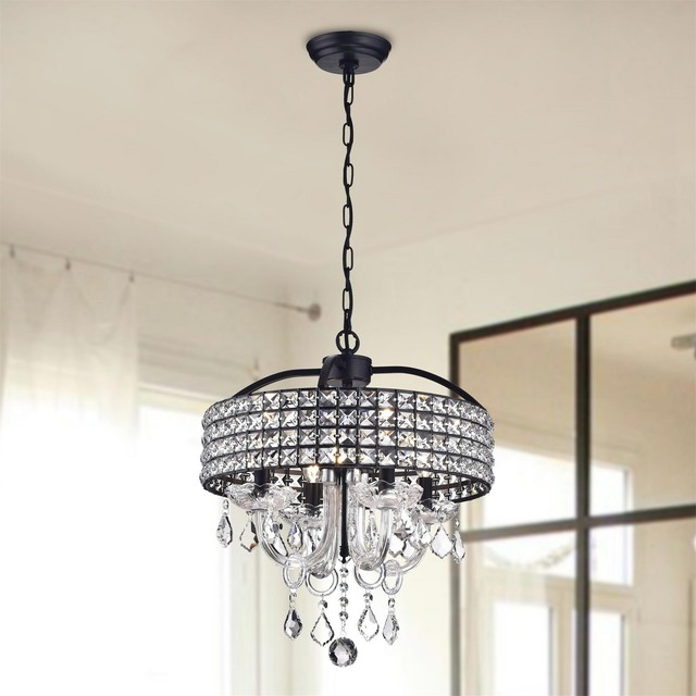 Anteron 4 Light Black Crystal Chandelier Finish For