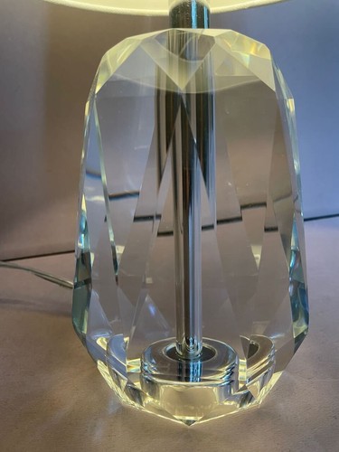 Fine Contemporary Mod Lilian August faceted heavy crystal table lamp w/shade 20" - Picture 3 of 11