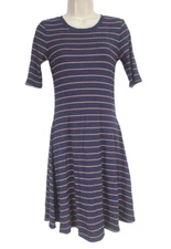 OLD NAVY Blue Striped Mini Fit & Flare Dress Women Size XS Crew Neck Short SLV