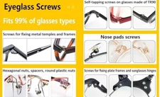 Eyeglass Screws, Repair 2ea. Bolts, nuts, glasses spectacles Replacement Screw. 