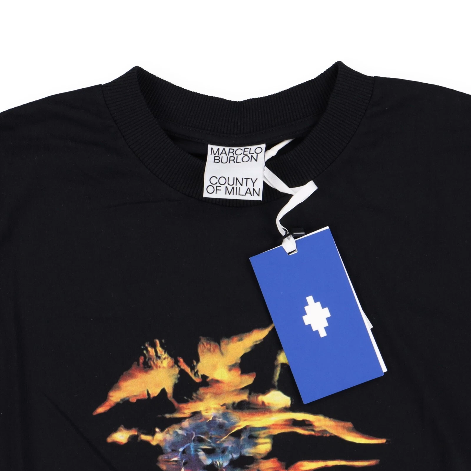 T shirt Marcelo Burlon nera con logo Mirage e fiori Taglia S FW20 $345